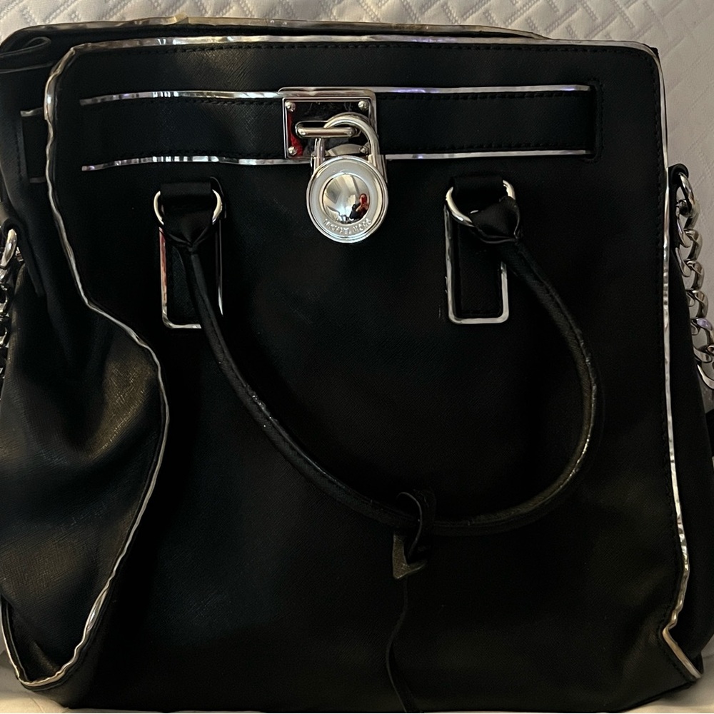 Michael Kors Black Tote with Silver Chain Accents